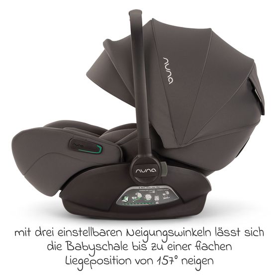 Nuna Babyschale ARRA flex i-Size inkl. Base Curv ab Geburt bis 13 kg (40 cm - 87 cm) Liegeposition 157° , Sitzverkleinerer, Sonnenverdeck, Polsterschutz, Spieltier - Thunder