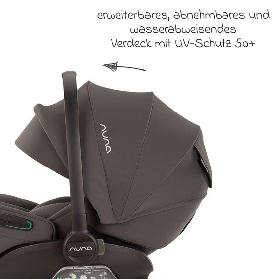 Nuna Babyschale ARRA flex i-Size inkl. Base Curv ab Geburt bis 13 kg (40 cm - 87 cm) Liegeposition 157° , Sitzverkleinerer, Sonnenverdeck, Polsterschutz, Spieltier - Thunder