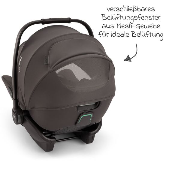 Nuna Babyschale ARRA flex i-Size inkl. Base Curv ab Geburt bis 13 kg (40 cm - 87 cm) Liegeposition 157° , Sitzverkleinerer, Sonnenverdeck, Polsterschutz, Spieltier - Thunder