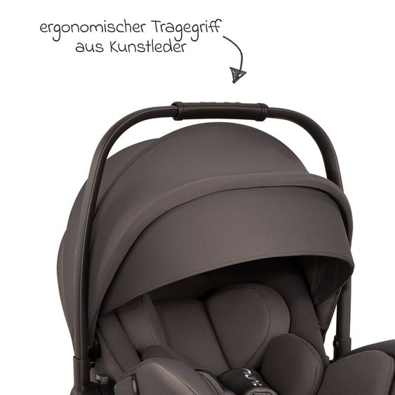 Nuna Babyschale ARRA flex i-Size inkl. Base Curv ab Geburt bis 13 kg (40 cm - 87 cm) Liegeposition 157° , Sitzverkleinerer, Sonnenverdeck, Polsterschutz, Spieltier - Thunder