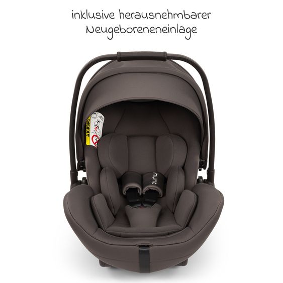 Nuna Babyschale ARRA flex i-Size inkl. Base Curv ab Geburt bis 13 kg (40 cm - 87 cm) Liegeposition 157° , Sitzverkleinerer, Sonnenverdeck, Polsterschutz, Spieltier - Thunder