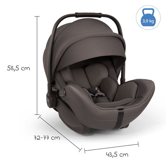 Nuna Babyschale ARRA flex i-Size inkl. Base Curv ab Geburt bis 13 kg (40 cm - 87 cm) Liegeposition 157° , Sitzverkleinerer, Sonnenverdeck, Polsterschutz, Spieltier - Thunder