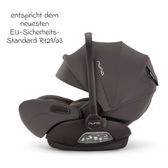 Nuna Babyschale ARRA flex i-Size inkl. Base Curv ab Geburt bis 13 kg (40 cm - 87 cm) Liegeposition 157° , Sitzverkleinerer, Sonnenverdeck, Polsterschutz, Spieltier - Thunder