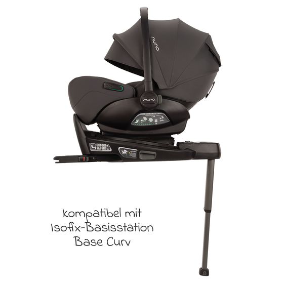 Nuna Babyschale ARRA flex i-Size inkl. Base Curv ab Geburt bis 13 kg (40 cm - 87 cm) Liegeposition 157° , Sitzverkleinerer, Sonnenverdeck, Polsterschutz, Spieltier - Thunder