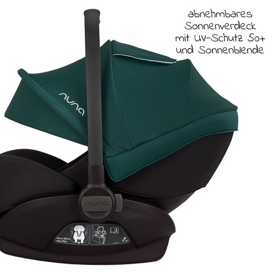 Nuna Babyschale ARRA next ab Geburt bis 13 kg (40 cm - 85 cm) inkl. Sitzverkleinerer & Sonnenverdeck nur 3,5 kg - Lagoon