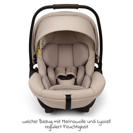 Nuna Babyschale ARRA next i-Size ab Geburt bis 13 kg (40 cm - 85 cm) Liegeposition 157° inkl. Sitzverkleinerer & Sonnenverdeck nur 3,5 kg - Biscotti