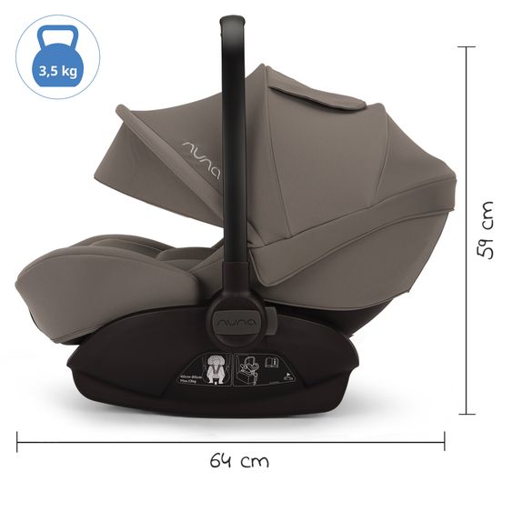 Nuna Babyschale ARRA next i-Size ab Geburt bis 13 kg (40 cm - 85 cm) Liegeposition 157° inkl. Sitzverkleinerer & Sonnenverdeck nur 3,5 kg - Granite