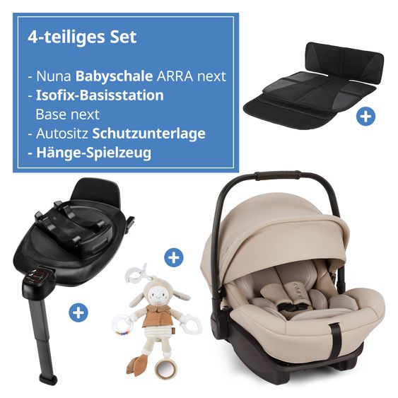 Nuna Infant car seat ARRA next incl. base next from birth to 13 kg (40 cm - 85 cm) incl. seat reducer, sun canopy, cushion protection, play animal only 3.5 kg - Biscotti