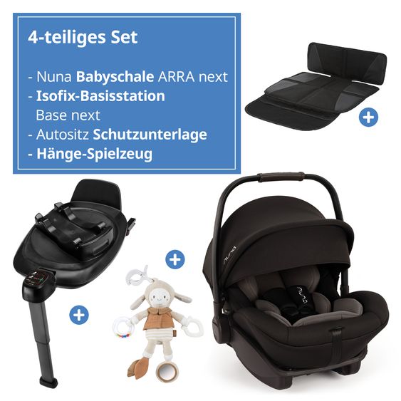 Nuna Infant car seat ARRA next incl. base next from birth up to 13 kg (40 cm - 85 cm) incl. seat reducer, sun canopy, padded protection, play animal only 3.5 kg - Caviar