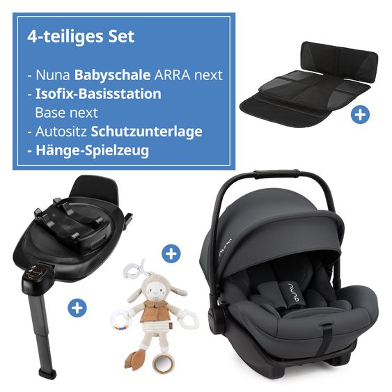 Nuna Infant car seat ARRA next incl. base next from birth to 13 kg (40 cm - 85 cm) incl. seat reducer, sun canopy, cushion protection, play animal only 3.5 kg - Ocean