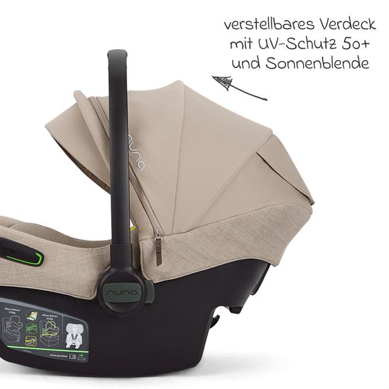 Nuna Seggiolino auto per neonati PIPA next i-Size dalla nascita fino a 13 kg (40 cm - 83 cm) incl. riduttore seduta, tendina parasole con Dream Drape solo 2,8 kg - Chateau