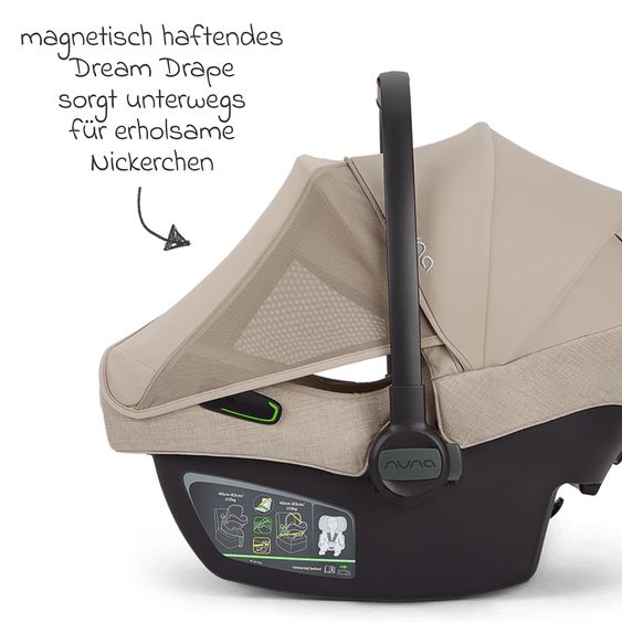 Nuna Seggiolino auto per neonati PIPA next i-Size dalla nascita fino a 13 kg (40 cm - 83 cm) incl. riduttore seduta, tendina parasole con Dream Drape solo 2,8 kg - Chateau