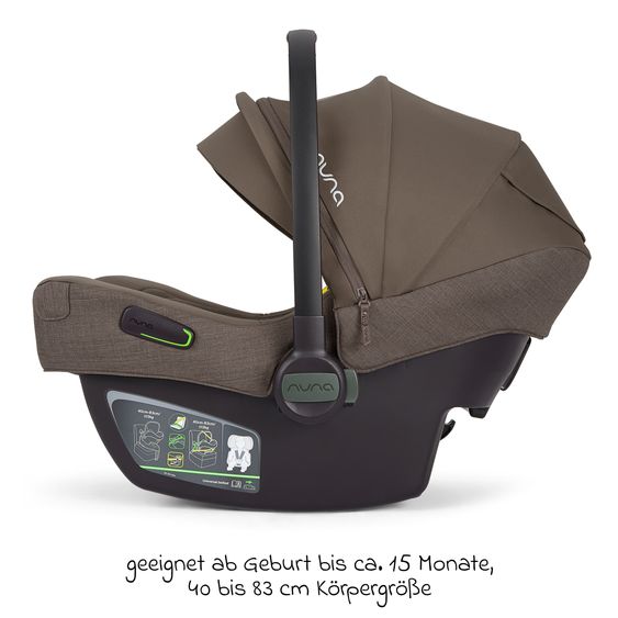 Nuna Seggiolino auto per neonati PIPA next i-Size dalla nascita fino a 13 kg (40 cm - 83 cm) incl. riduttore seduta, tendina parasole con Dream Drape solo 2,8 kg - Castagna