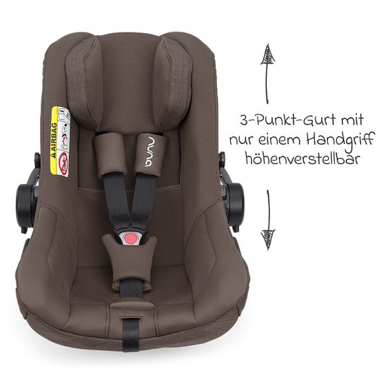 Nuna Seggiolino auto per neonati PIPA next i-Size dalla nascita fino a 13 kg (40 cm - 83 cm) incl. riduttore seduta, tendina parasole con Dream Drape solo 2,8 kg - Castagna