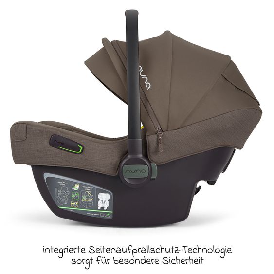 Nuna Seggiolino auto per neonati PIPA next i-Size dalla nascita fino a 13 kg (40 cm - 83 cm) incl. riduttore seduta, tendina parasole con Dream Drape solo 2,8 kg - Castagna