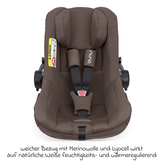Nuna Seggiolino auto per neonati PIPA next i-Size dalla nascita fino a 13 kg (40 cm - 83 cm) incl. riduttore seduta, tendina parasole con Dream Drape solo 2,8 kg - Castagna
