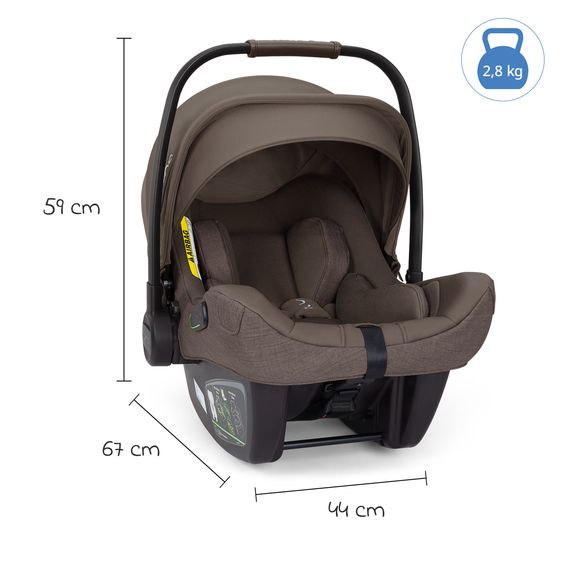 Nuna Seggiolino auto per neonati PIPA next i-Size dalla nascita fino a 13 kg (40 cm - 83 cm) incl. riduttore seduta, tendina parasole con Dream Drape solo 2,8 kg - Castagna