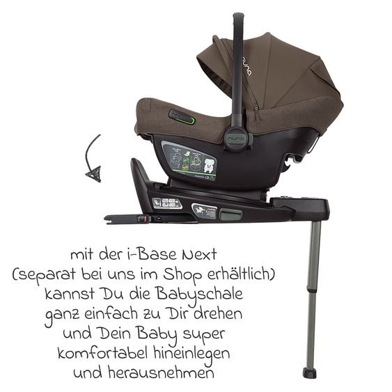 Nuna Seggiolino auto per neonati PIPA next i-Size dalla nascita fino a 13 kg (40 cm - 83 cm) incl. riduttore seduta, tendina parasole con Dream Drape solo 2,8 kg - Castagna