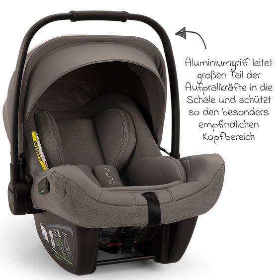 Nuna Seggiolino auto per neonati PIPA next i-Size dalla nascita fino a 13 kg (40 cm - 83 cm) incluso riduttore di seduta, capottina con Dream Drape solo 2,8 kg - Granito