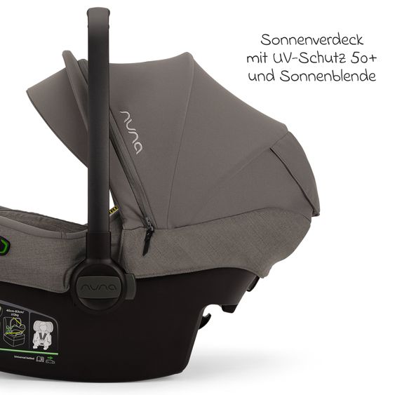 Nuna Babyschale PIPA next i-Size ab Geburt bis 13 kg (40 cm - 83 cm) inkl. Sitzverkleinerer, Sonnenverdeck mit Dream Drape nur 2,8 kg - Granite