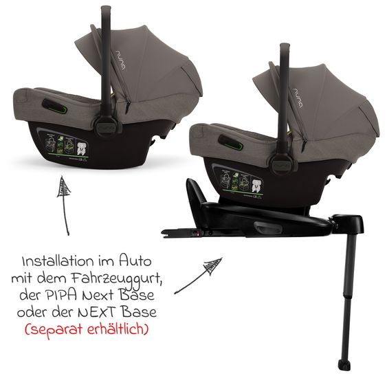 Nuna Seggiolino auto per neonati PIPA next i-Size dalla nascita fino a 13 kg (40 cm - 83 cm) incluso riduttore di seduta, capottina con Dream Drape solo 2,8 kg - Granito