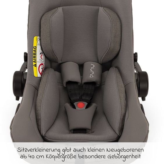 Nuna Seggiolino auto per neonati PIPA next i-Size dalla nascita fino a 13 kg (40 cm - 83 cm) incluso riduttore di seduta, capottina con Dream Drape solo 2,8 kg - Granito