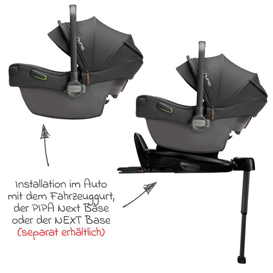 Nuna Babyschale PIPA next i-Size ab Geburt bis 13 kg (40 cm - 83 cm) inkl. Sitzverkleinerer & Sonnenverdeck nur 2,8 kg - Caviar