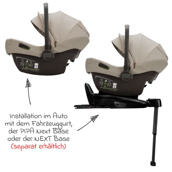 Nuna Babyschale PIPA next i-Size ab Geburt bis 13 kg (40 cm - 83 cm) inkl. Sitzverkleinerer & Sonnenverdeck nur 2,8 kg - Hazelwood