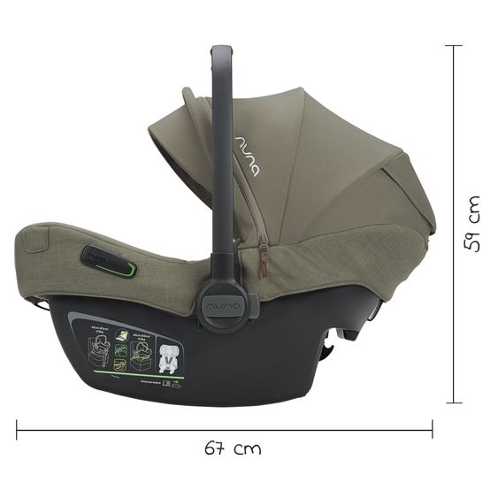 Nuna Babyschale PIPA next i-Size ab Geburt bis 13 kg (40 cm - 83 cm) inkl. Sitzverkleinerer & Sonnenverdeck nur 2,8 kg - Pine