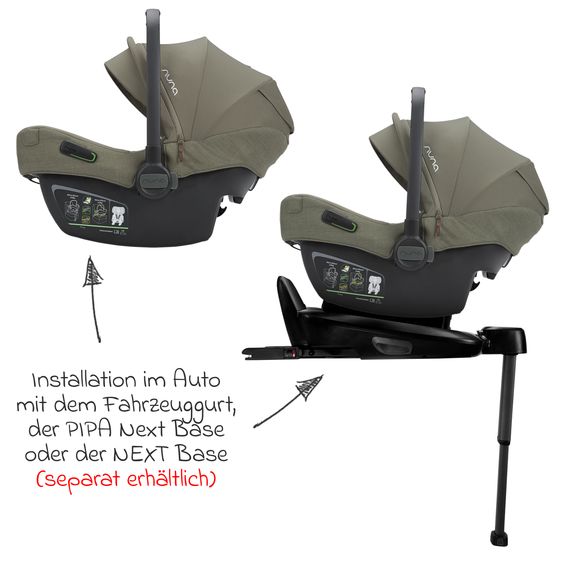 Nuna Seggiolino auto per neonati PIPA next i-Size dalla nascita a 13 kg (40 cm - 83 cm) con riduttore di seduta e capottina solo 2,8 kg - Pino