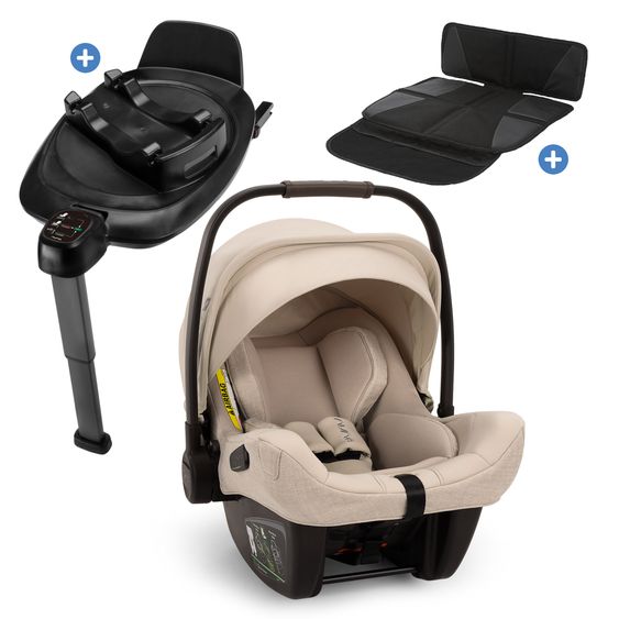 Nuna Babyschale PIPA next i-Size inkl. Base next ab Geburt bis 13 kg (40 cm - 83 cm) inkl. Sitzverkleinerer, Sonnenverdeck mit Dream Drape, Polsterschutz nur 2,8 kg - Biscotti