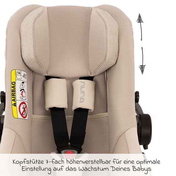 Nuna Babyschale PIPA next i-Size inkl. Base next ab Geburt bis 13 kg (40 cm - 83 cm) inkl. Sitzverkleinerer, Sonnenverdeck mit Dream Drape, Polsterschutz nur 2,8 kg - Biscotti