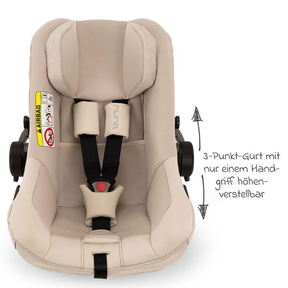 Nuna Babyschale PIPA next i-Size inkl. Base next ab Geburt bis 13 kg (40 cm - 83 cm) inkl. Sitzverkleinerer, Sonnenverdeck mit Dream Drape, Polsterschutz nur 2,8 kg - Biscotti
