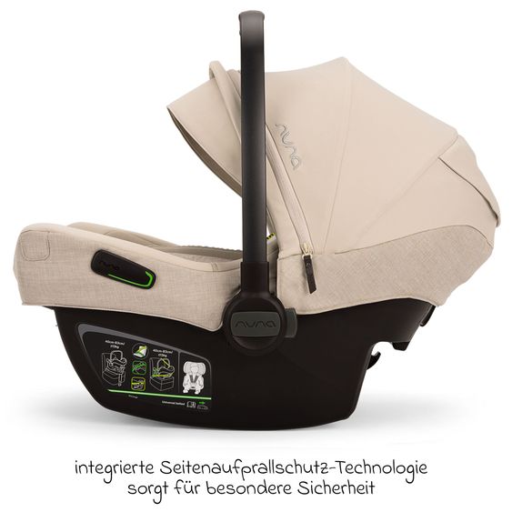 Nuna Babyschale PIPA next i-Size inkl. Base next ab Geburt bis 13 kg (40 cm - 83 cm) inkl. Sitzverkleinerer, Sonnenverdeck mit Dream Drape, Polsterschutz nur 2,8 kg - Biscotti