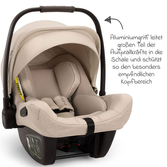 Nuna Babyschale PIPA next i-Size inkl. Base next ab Geburt bis 13 kg (40 cm - 83 cm) inkl. Sitzverkleinerer, Sonnenverdeck mit Dream Drape, Polsterschutz nur 2,8 kg - Biscotti