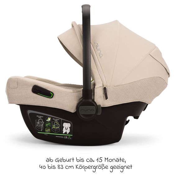 Nuna Babyschale PIPA next i-Size inkl. Base next ab Geburt bis 13 kg (40 cm - 83 cm) inkl. Sitzverkleinerer, Sonnenverdeck mit Dream Drape, Polsterschutz nur 2,8 kg - Biscotti