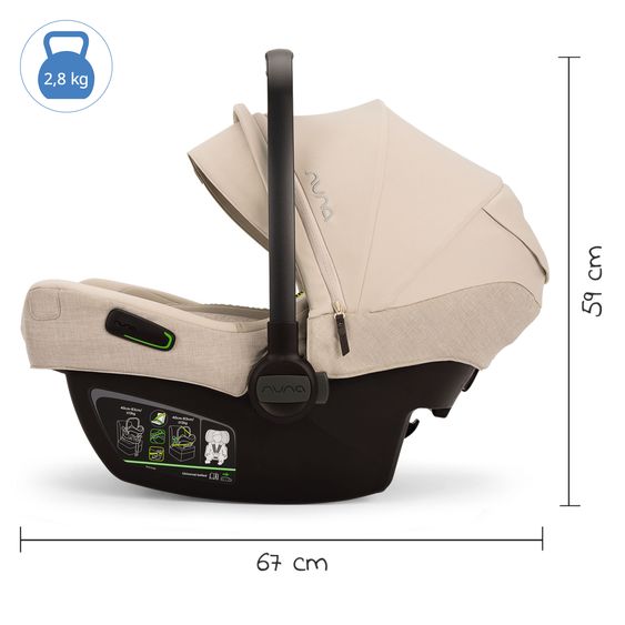 Nuna Babyschale PIPA next i-Size inkl. Base next ab Geburt bis 13 kg (40 cm - 83 cm) inkl. Sitzverkleinerer, Sonnenverdeck mit Dream Drape, Polsterschutz nur 2,8 kg - Biscotti