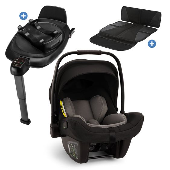 Nuna Babyschale PIPA next i-Size inkl. Base next ab Geburt bis 13 kg (40 cm - 83 cm) inkl. Sitzverkleinerer, Sonnenverdeck mit Dream Drape, Polsterschutz nur 2,8 kg - Caviar