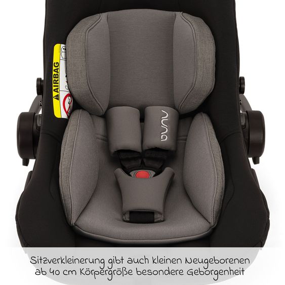 Nuna Babyschale PIPA next i-Size inkl. Base next ab Geburt bis 13 kg (40 cm - 83 cm) inkl. Sitzverkleinerer, Sonnenverdeck mit Dream Drape, Polsterschutz nur 2,8 kg - Caviar