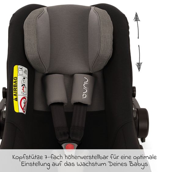 Nuna Babyschale PIPA next i-Size inkl. Base next ab Geburt bis 13 kg (40 cm - 83 cm) inkl. Sitzverkleinerer, Sonnenverdeck mit Dream Drape, Polsterschutz nur 2,8 kg - Caviar