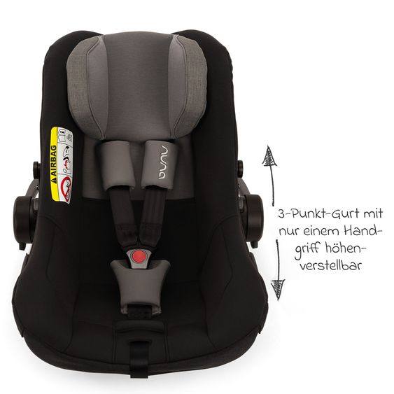 Nuna Babyschale PIPA next i-Size inkl. Base next ab Geburt bis 13 kg (40 cm - 83 cm) inkl. Sitzverkleinerer, Sonnenverdeck mit Dream Drape, Polsterschutz nur 2,8 kg - Caviar