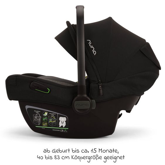 Nuna Babyschale PIPA next i-Size inkl. Base next ab Geburt bis 13 kg (40 cm - 83 cm) inkl. Sitzverkleinerer, Sonnenverdeck mit Dream Drape, Polsterschutz nur 2,8 kg - Caviar
