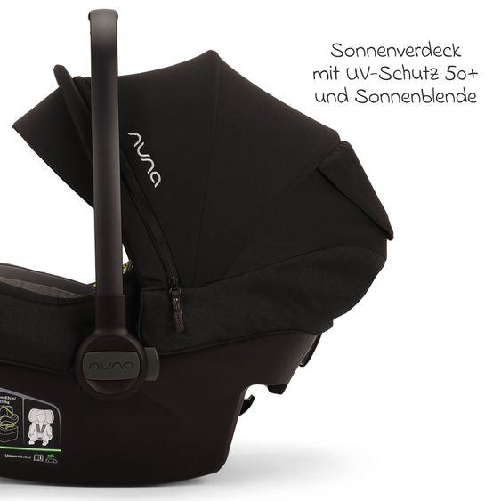 Nuna Babyschale PIPA next i-Size inkl. Base next ab Geburt bis 13 kg (40 cm - 83 cm) inkl. Sitzverkleinerer, Sonnenverdeck mit Dream Drape, Polsterschutz nur 2,8 kg - Caviar