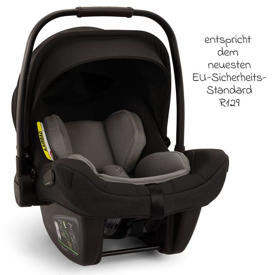 Nuna Babyschale PIPA next i-Size inkl. Base next ab Geburt bis 13 kg (40 cm - 83 cm) inkl. Sitzverkleinerer, Sonnenverdeck mit Dream Drape, Polsterschutz nur 2,8 kg - Caviar