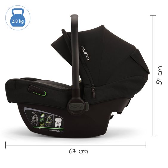 Nuna Babyschale PIPA next i-Size inkl. Base next ab Geburt bis 13 kg (40 cm - 83 cm) inkl. Sitzverkleinerer, Sonnenverdeck mit Dream Drape, Polsterschutz nur 2,8 kg - Caviar