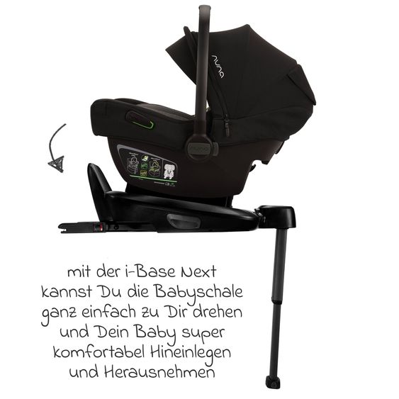 Nuna Babyschale PIPA next i-Size inkl. Base next ab Geburt bis 13 kg (40 cm - 83 cm) inkl. Sitzverkleinerer, Sonnenverdeck mit Dream Drape, Polsterschutz nur 2,8 kg - Caviar