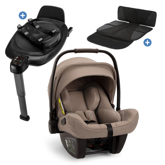 Nuna Babyschale PIPA next i-Size inkl. Base next ab Geburt bis 13 kg (40 cm - 83 cm) inkl. Sitzverkleinerer, Sonnenverdeck mit Dream Drape, Polsterschutz nur 2,8 kg - Cedar
