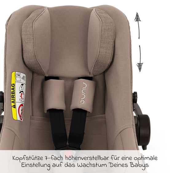 Nuna Babyschale PIPA next i-Size inkl. Base next ab Geburt bis 13 kg (40 cm - 83 cm) inkl. Sitzverkleinerer, Sonnenverdeck mit Dream Drape, Polsterschutz nur 2,8 kg - Cedar