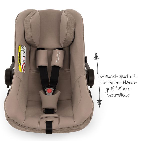 Nuna Babyschale PIPA next i-Size inkl. Base next ab Geburt bis 13 kg (40 cm - 83 cm) inkl. Sitzverkleinerer, Sonnenverdeck mit Dream Drape, Polsterschutz nur 2,8 kg - Cedar
