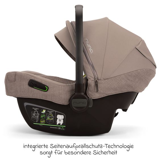 Nuna Babyschale PIPA next i-Size inkl. Base next ab Geburt bis 13 kg (40 cm - 83 cm) inkl. Sitzverkleinerer, Sonnenverdeck mit Dream Drape, Polsterschutz nur 2,8 kg - Cedar